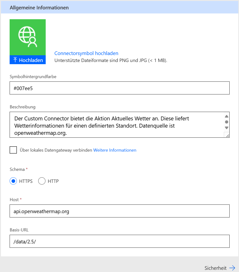 Connector Allgemein: Host & Basis-URL