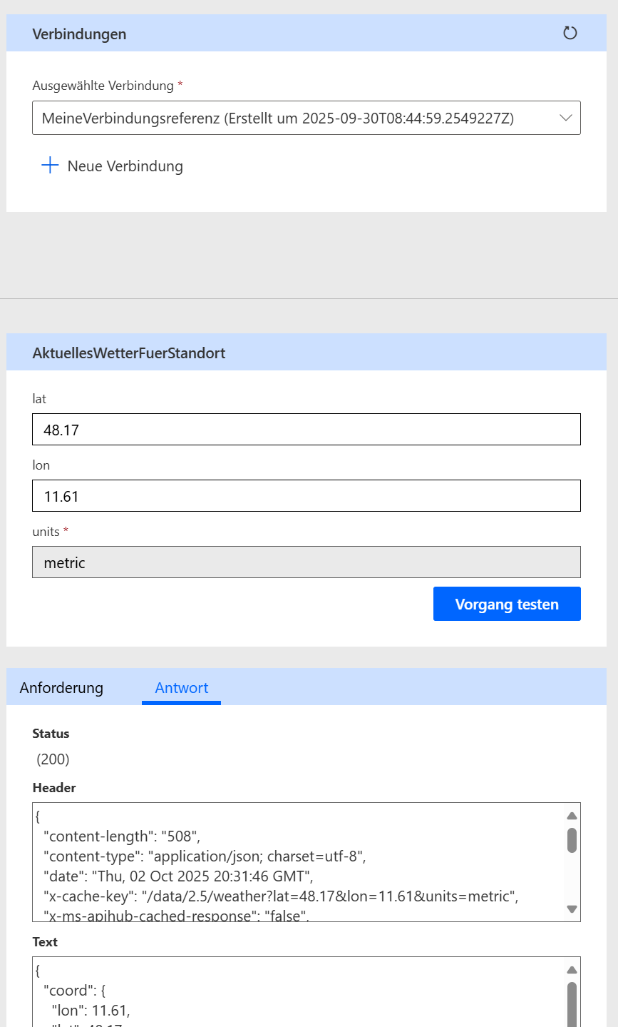 Connector Test: Verbindung & Aufruf