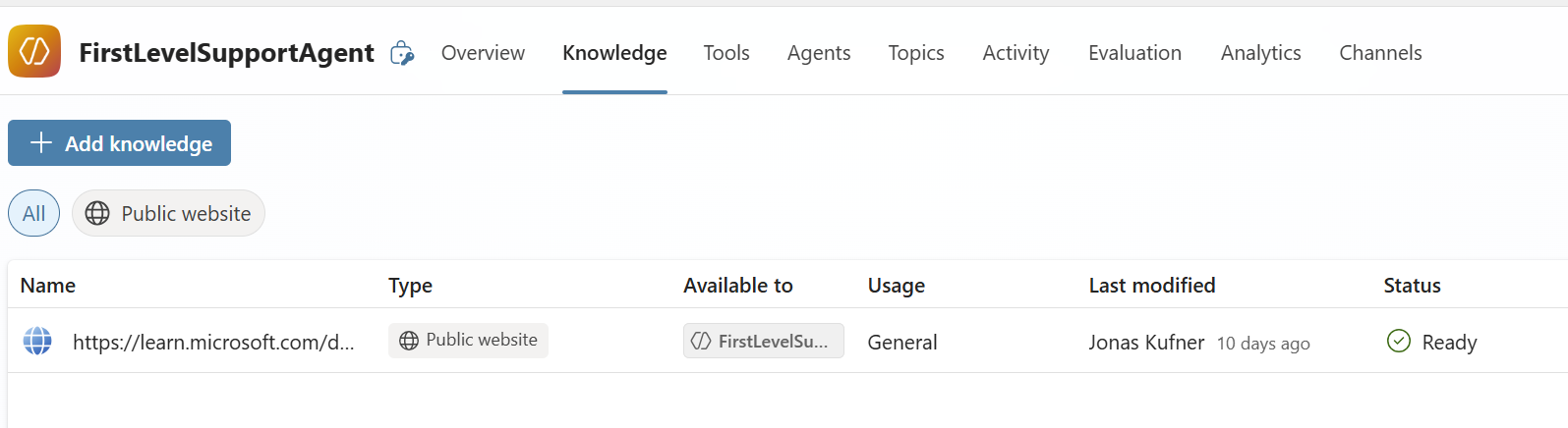 Wissensquellen für den Copilot Agenten