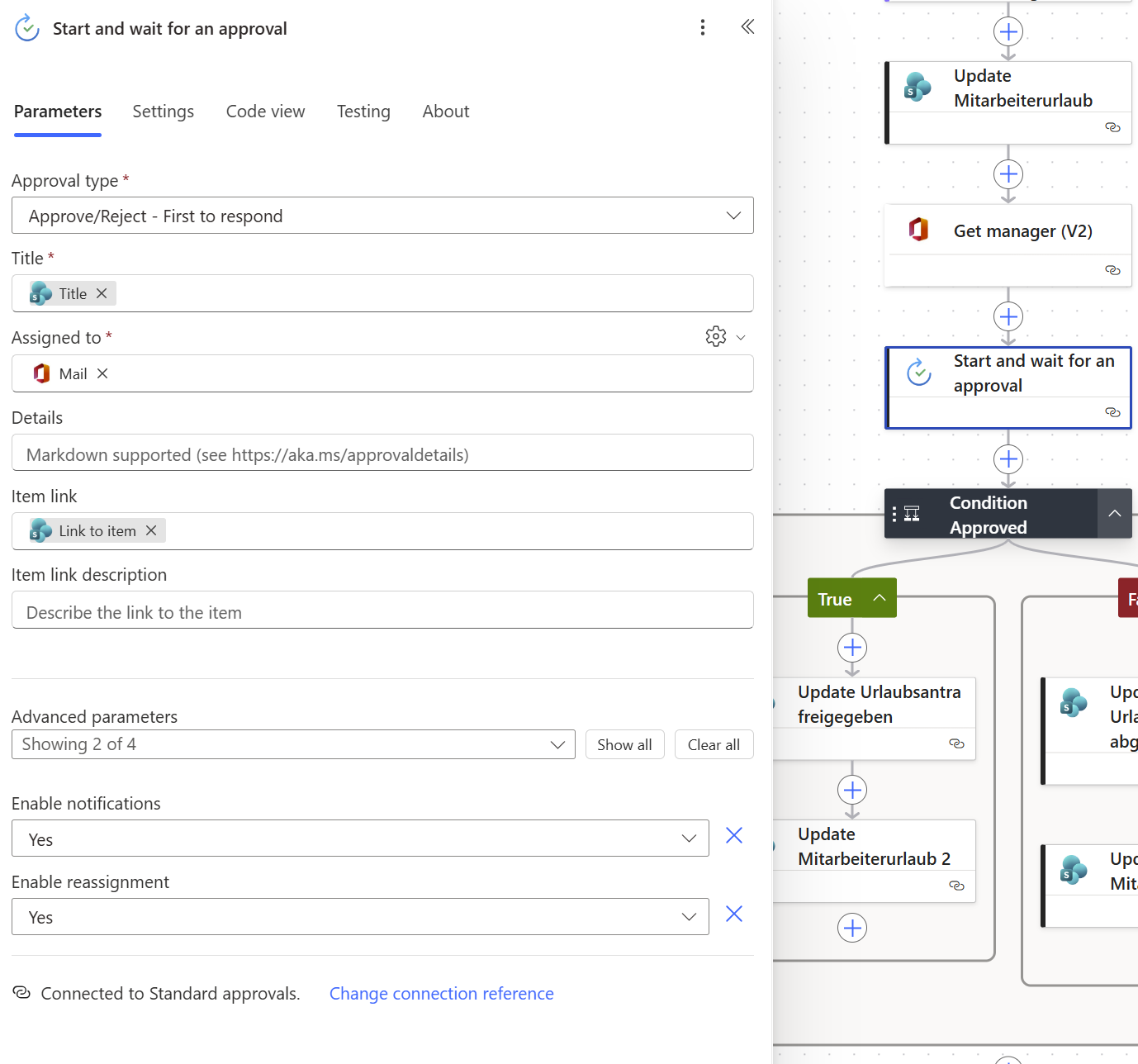 Aktion Start and wait for an approval