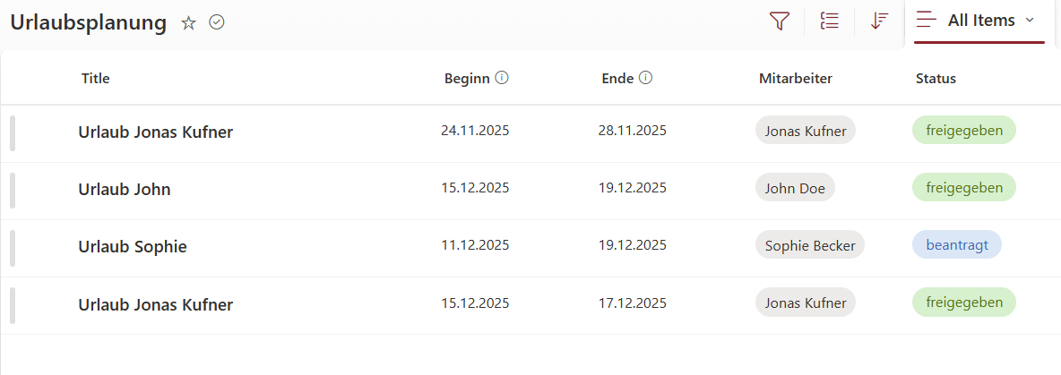 Liste Urlaubsplanung
